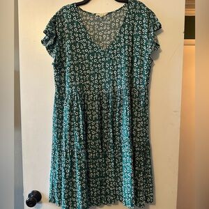Loralette Teal Dress with White Floral Design-Size 18/20